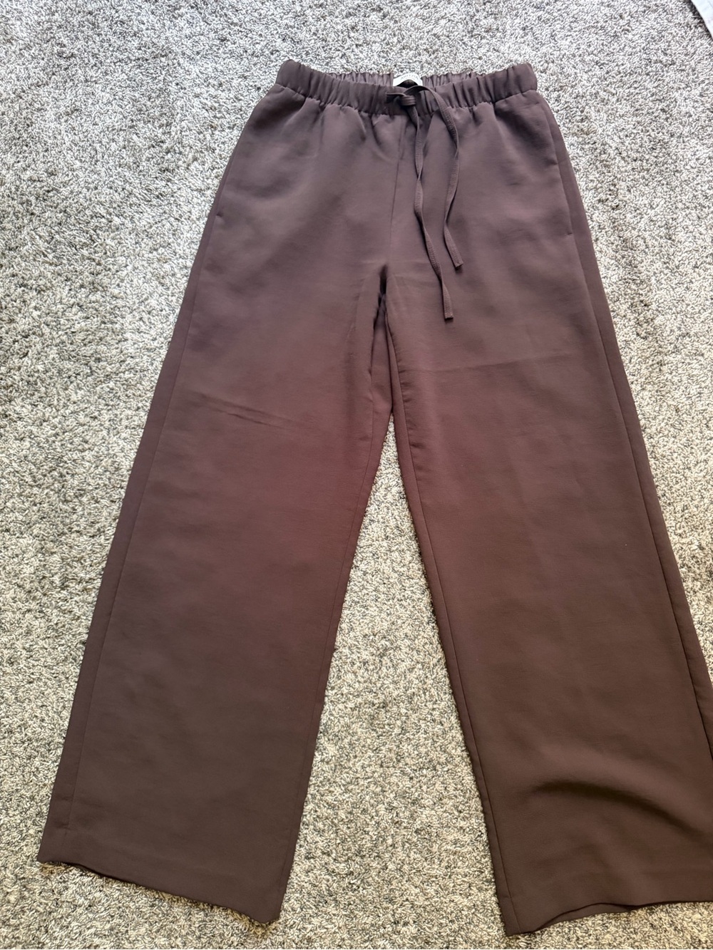 Aritzia Womens The Lodge Pant- Wide-Leg Drawstring Pants - Brown